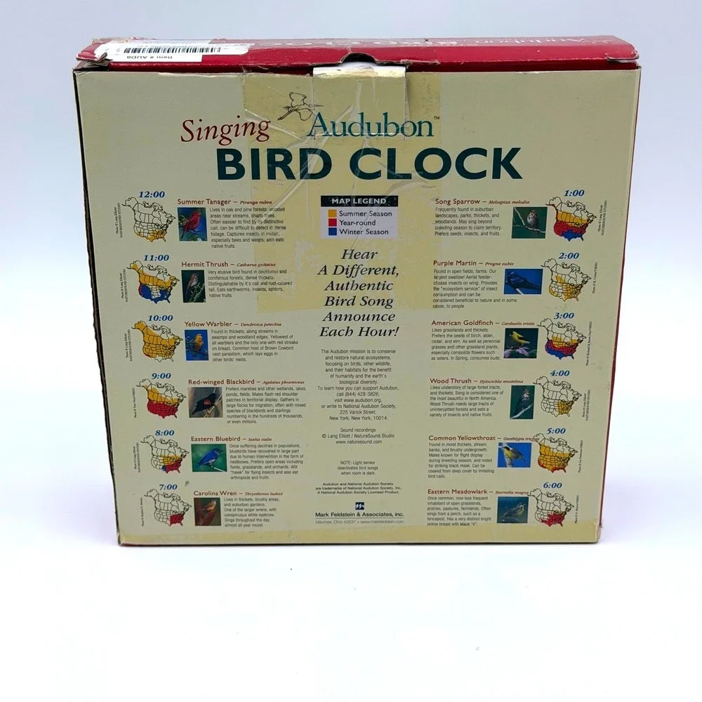 Audubon Singing Bird Clock 8 Inch Green Wall Clock AUD8 1997 Vintage Bird Songs